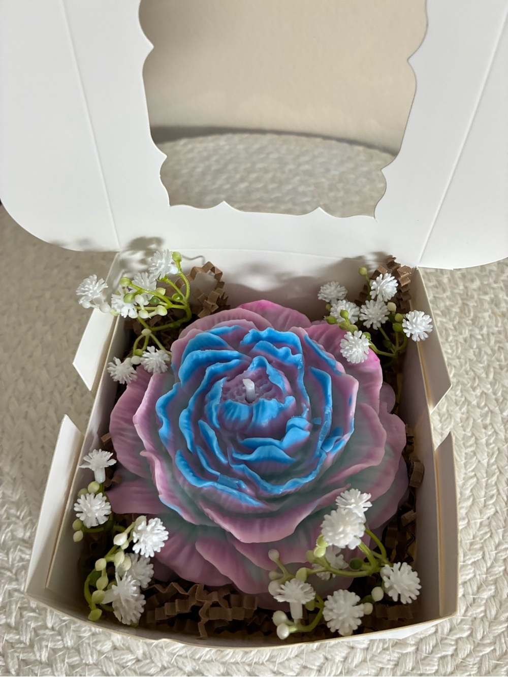 Decorative Pink and Blue Floral Accent Candle - Unbranded